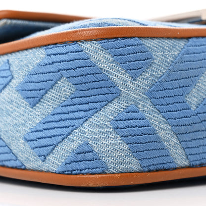 Fendi Denim Vitello King FF Embroidered Mini Baguette Denim Chiaro Brandy 9 of 11