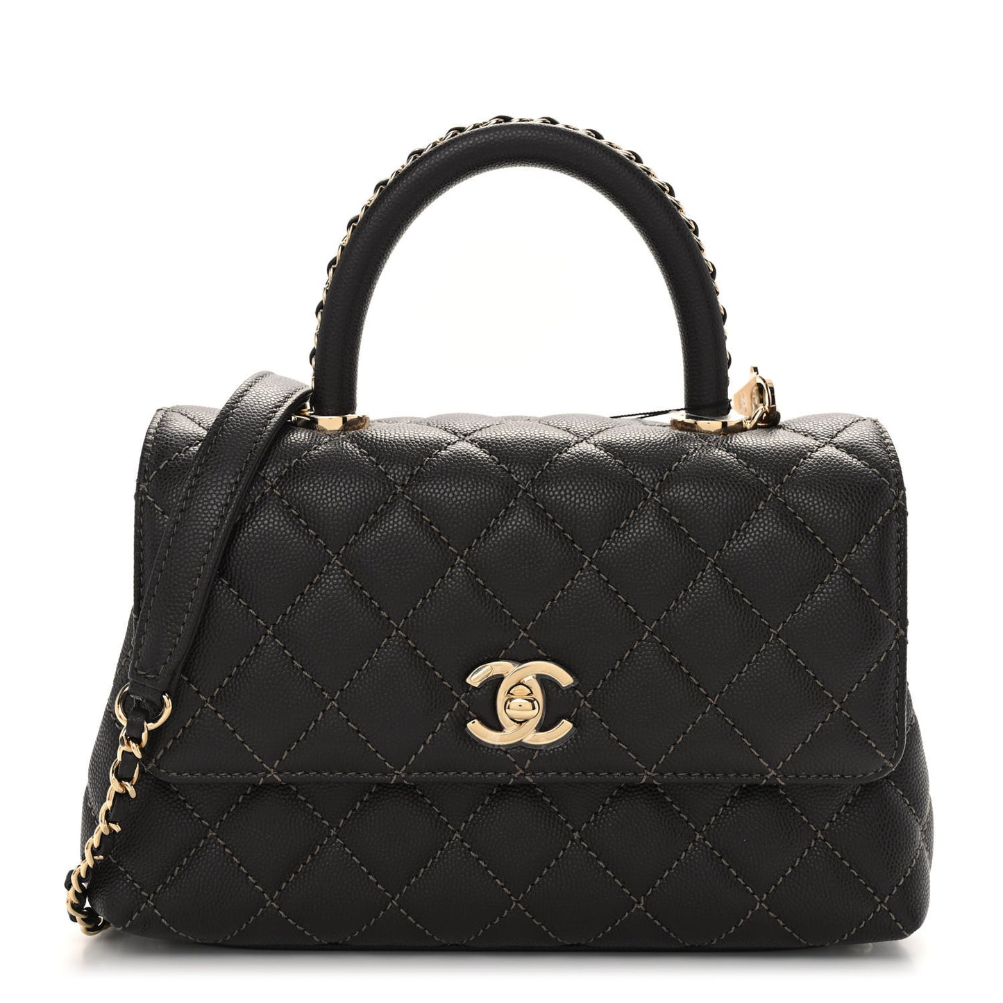 Caviar Quilted Mini Coco Chain Handle Flap Dark Brown