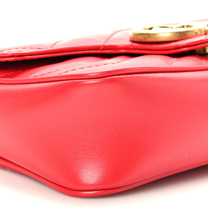 Gucci Calfskin Matelasse Super Mini GG Marmont Shoulder Bag Hibiscus Red 9 of 10