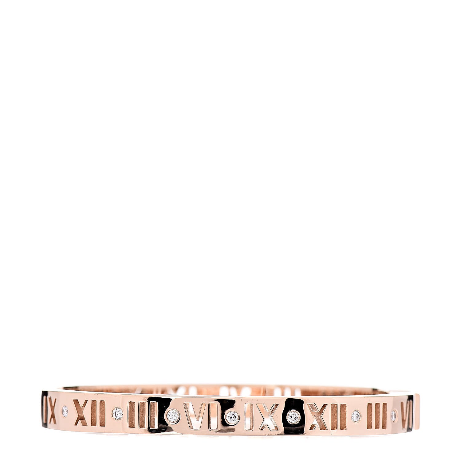 Tiffany 18K Rose Gold Diamond Atlas Pierced Hinged Bangle Bracelet 1 of 4