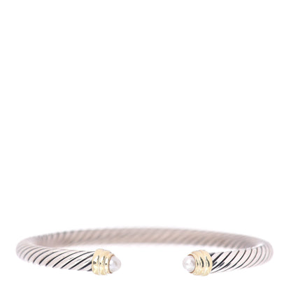 David Yurman Sterling Silver 14K Yellow Gold Pearl 5mm Cable Classics Petite Color Bracelet 1 of 4