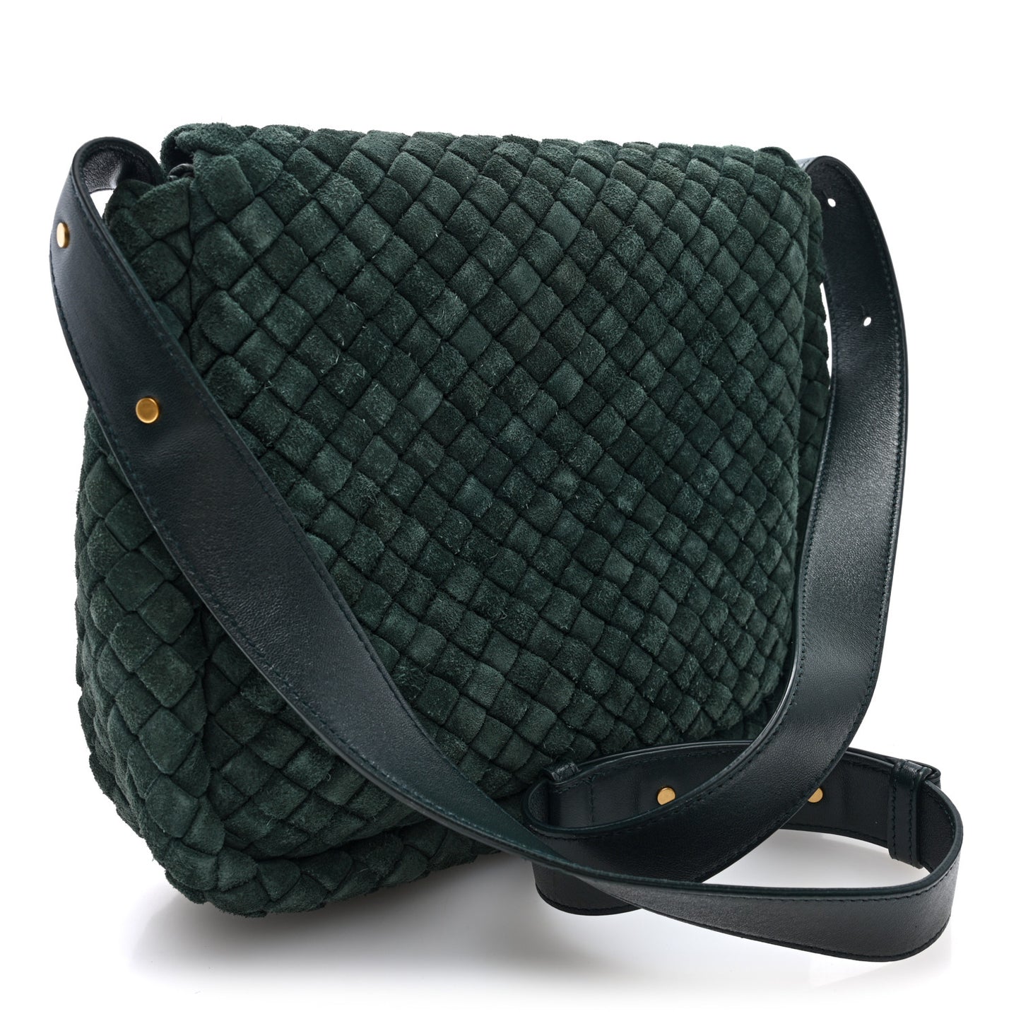 Suede Intrecciato Small Cobble Messenger Bag Emerald Green