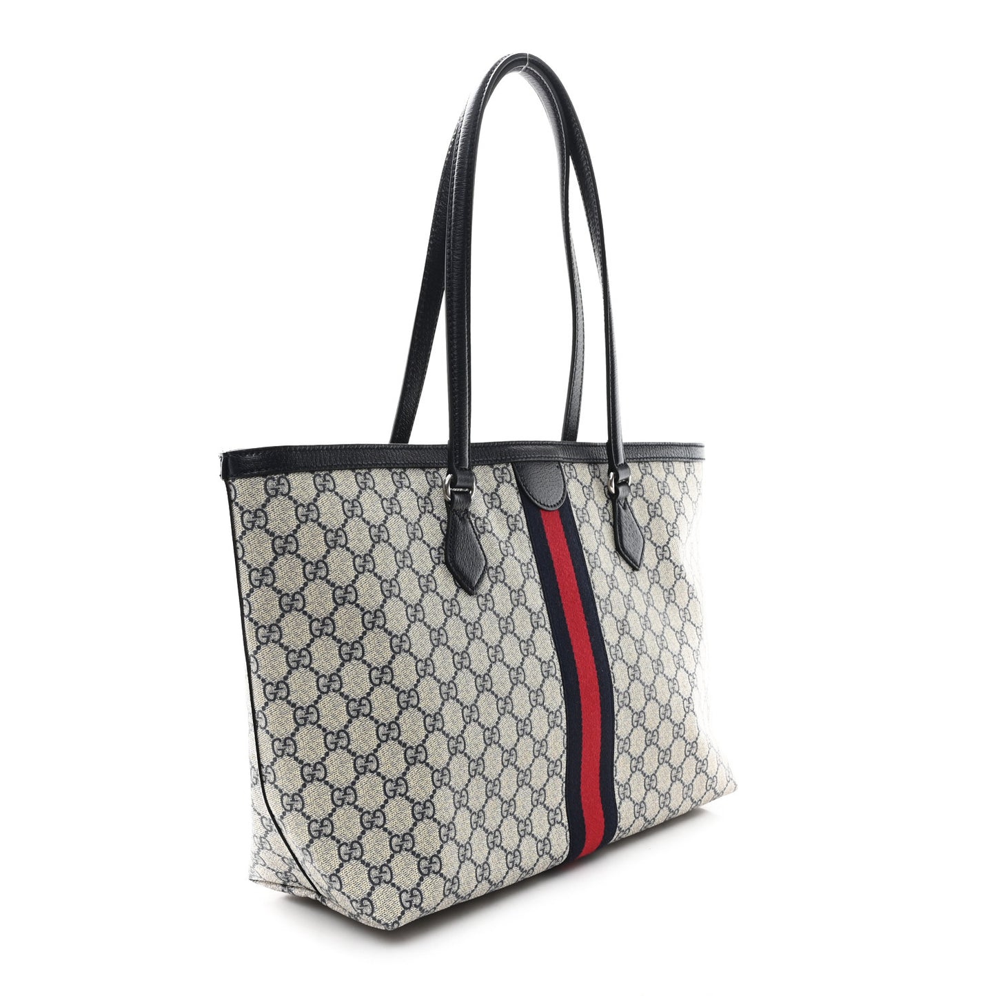 GG Supreme Monogram Textured Calfskin Web Medium Ophidia Shopping Tote Beige Blue