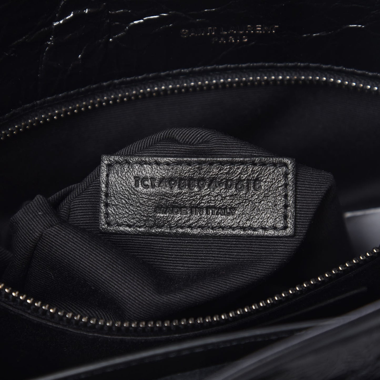 Crinkled Calfskin Matelasse Monogram Medium Niki Chain Satchel Black