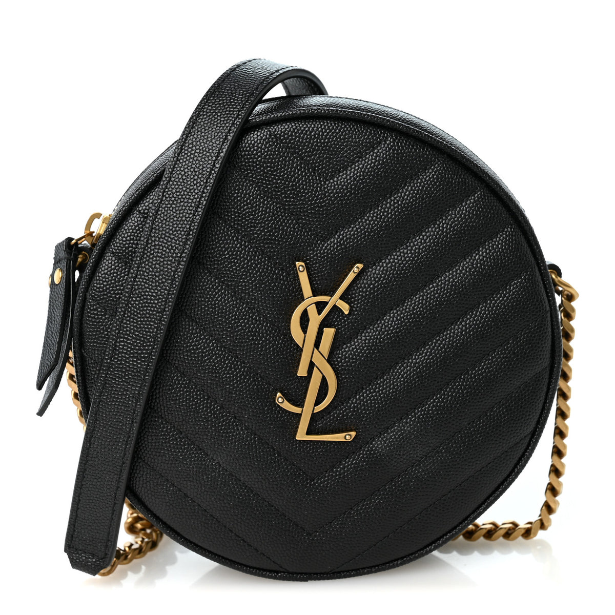 Grain De Poudre Matelasse Chevron Quilted Round Vinyle Camera Bag Black
