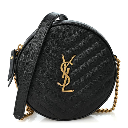 Saint Laurent Grain De Poudre Matelasse Chevron Quilted Round Vinyle Camera Bag Black 1 of 9
