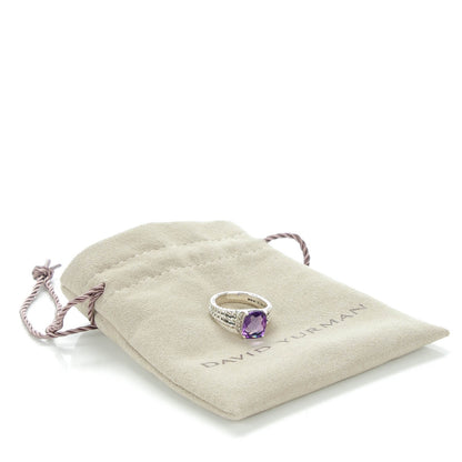 David Yurman Sterling Silver Diamond Amethyst 10mm Petite Wheaton Ring 54 7 4 of 5