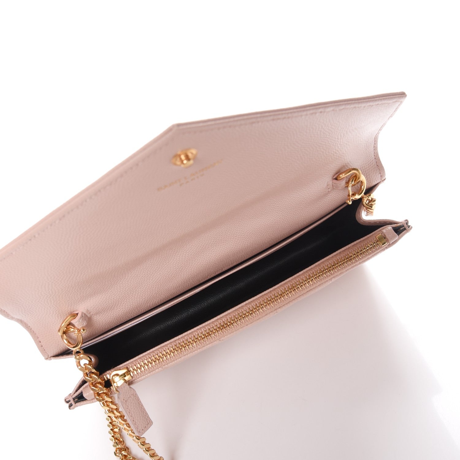 Saint Laurent Grain De Poudre Matelasse Chevron Monogram Envelope Chain Wallet Pale Pink 5 of 8