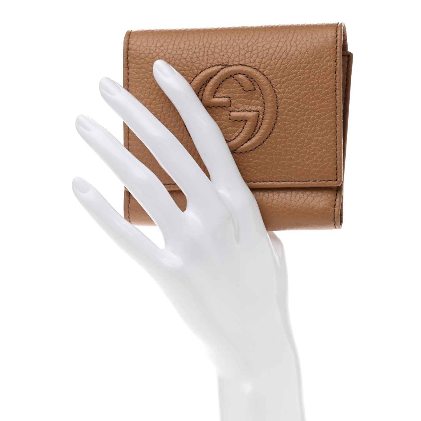 Pebbled Calfskin Soho Compact Flap Wallet Camelia