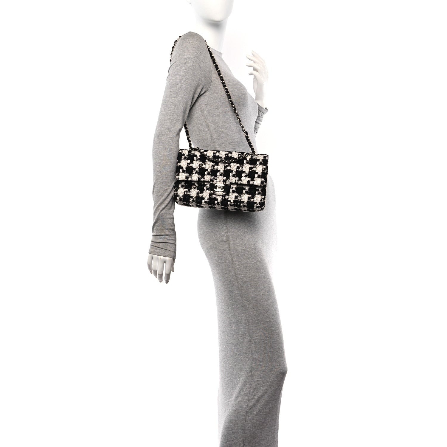 Chanel Tweed Quilted Medium Double Flap Black Ecru White 2 of 11