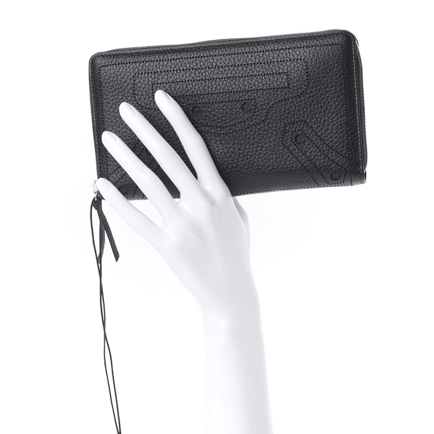 Veau Grana Perforated Blackout Hardware Continental Zip Around Wallet Black
