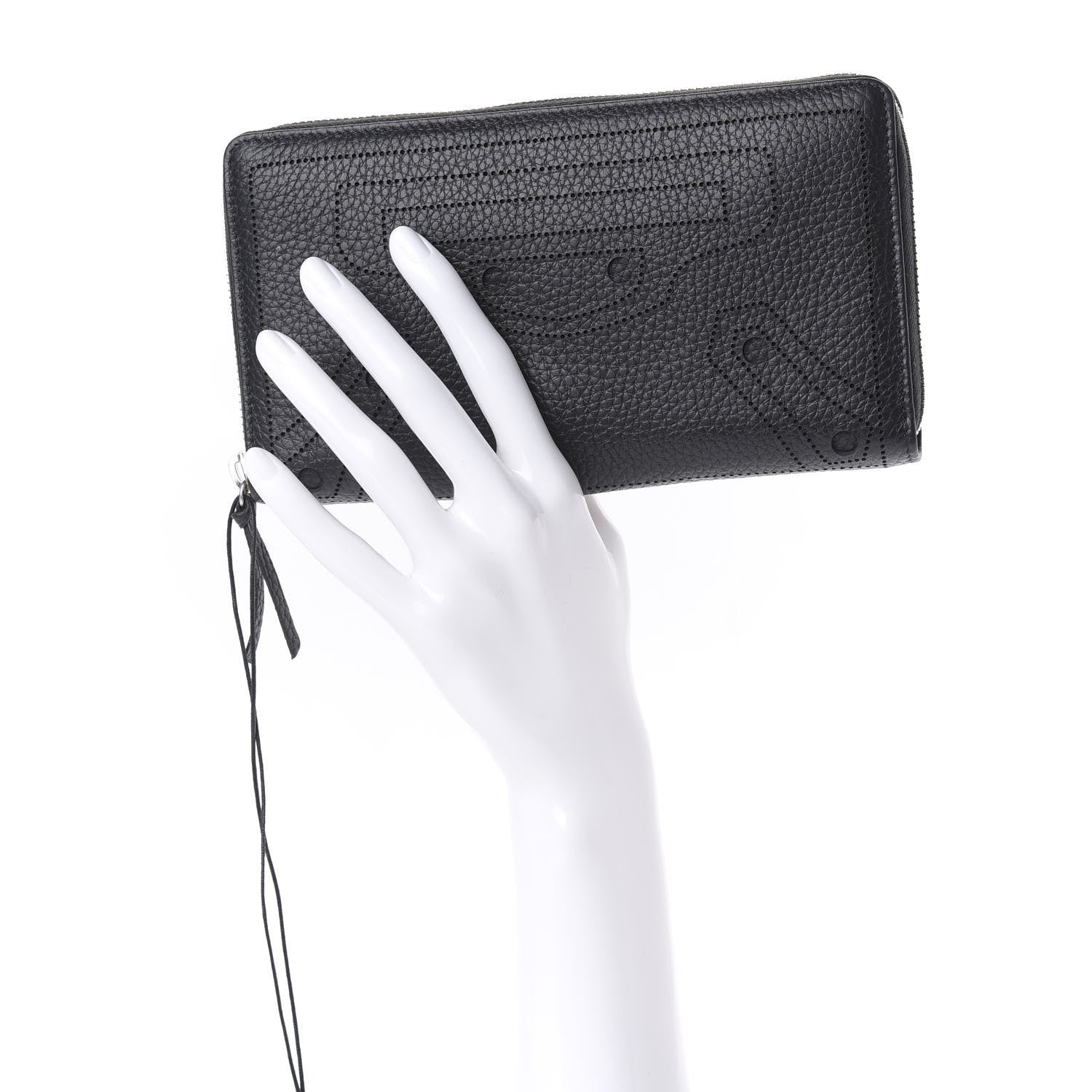 Balenciaga Veau Grana Perforated Blackout Hardware Continental Zip Around Wallet Black 2 of 10