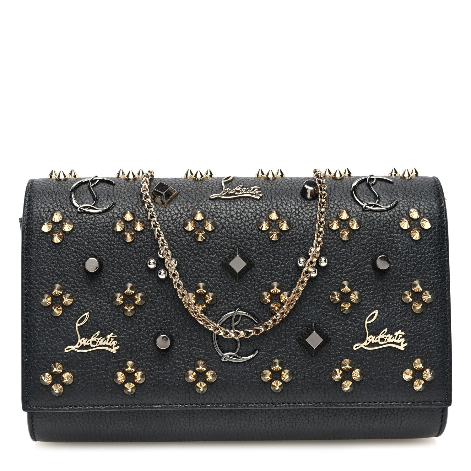 Christian Louboutin Grained Calfskin Spikes Loubinthesky Paloma Wallet On Chain Black Multimetal 1 of 9