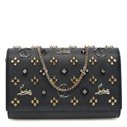 Christian Louboutin Grained Calfskin Spikes Loubinthesky Paloma Wallet On Chain Black Multimetal 1 of 9
