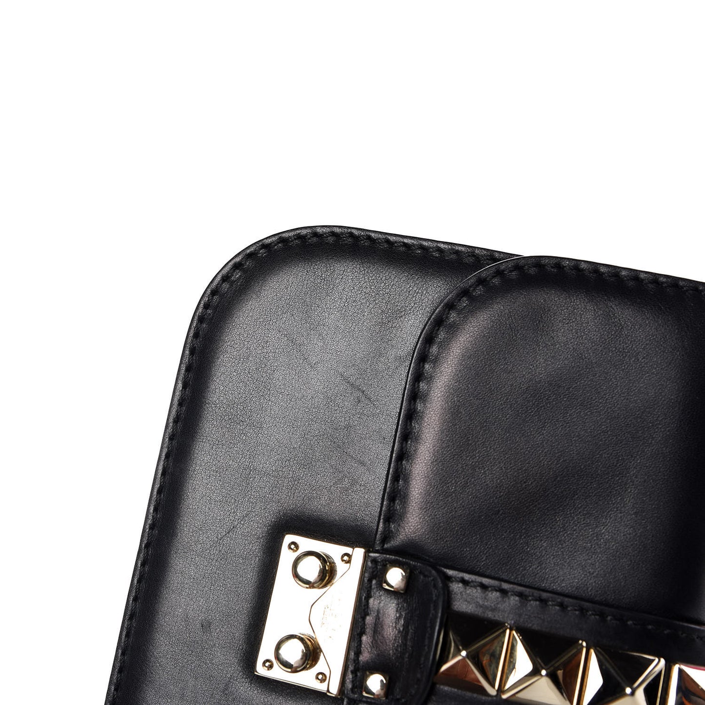 Vitello Small Glam Lock Rockstud Flap Black