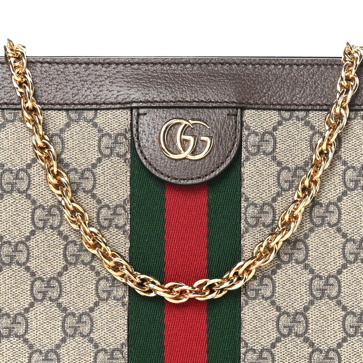 GG Supreme Monogram Web Small Ophidia Chain Shoulder Bag Brown