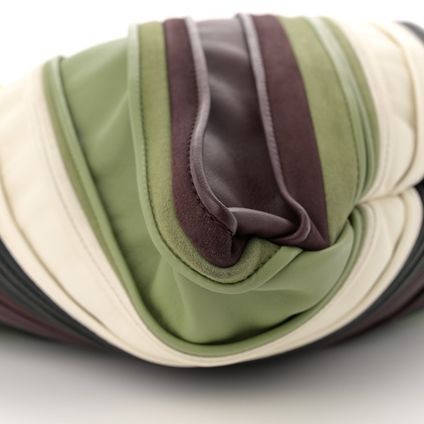 Calfskin Suede Striped Large Hop Black Matcha Leaf Jam White