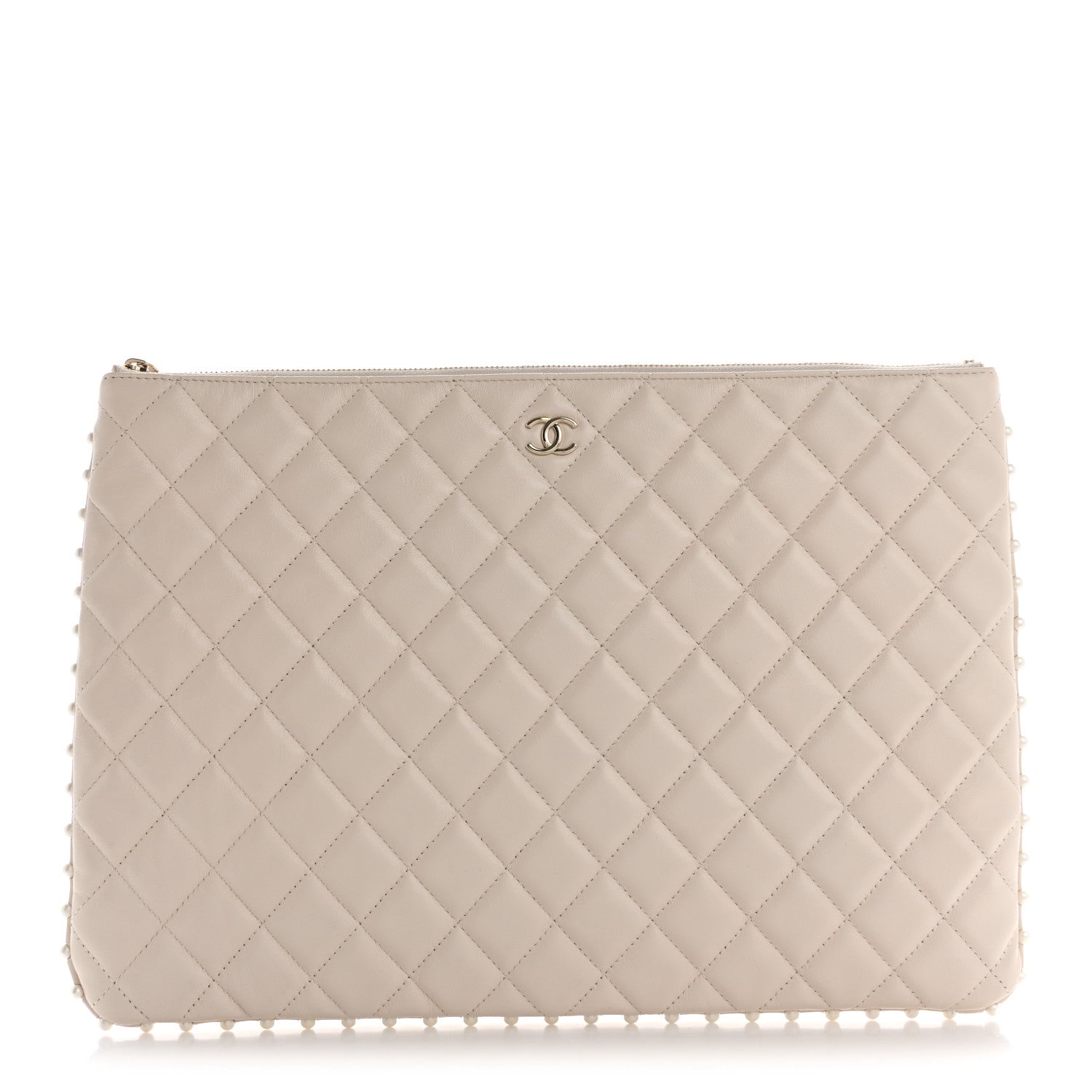 Chanel Calfskin Quilted Large Pearl Cosmetic Case Light Beige 1 of 7