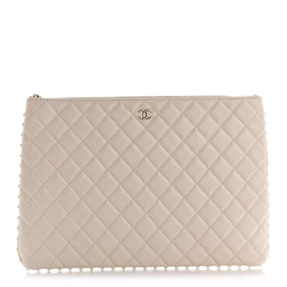 Chanel Calfskin Quilted Large Pearl Cosmetic Case Light Beige 1 of 7