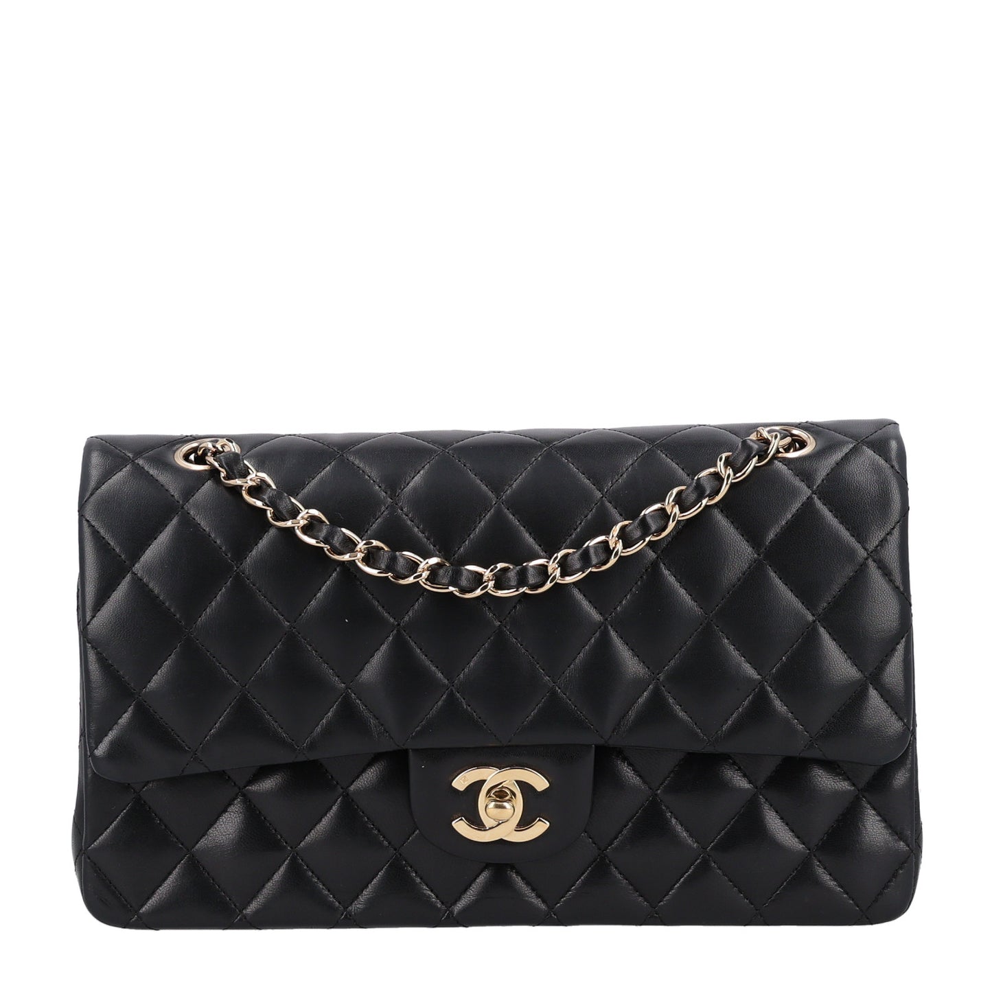 Lambskin Quilted Medium Double Flap Black