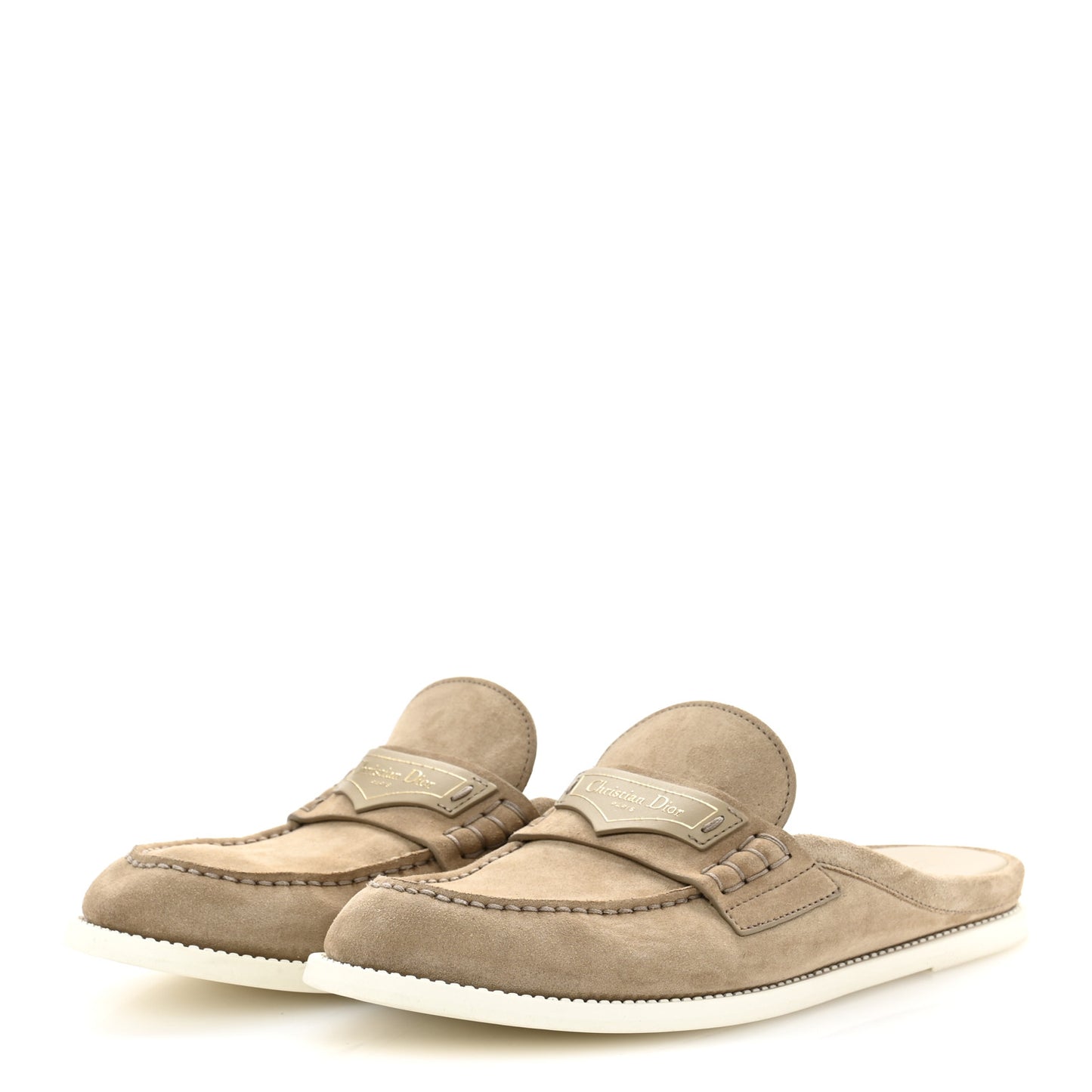 Suede Goatskin Boy Loafer Mule 38 Rope Beige