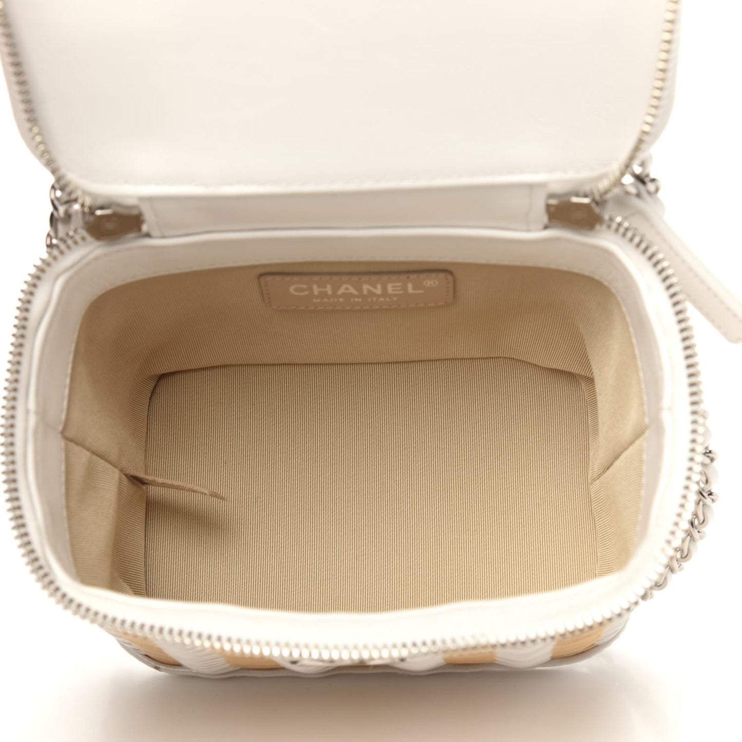 Calfskin Raffia Small Vanity Case Bag White Beige