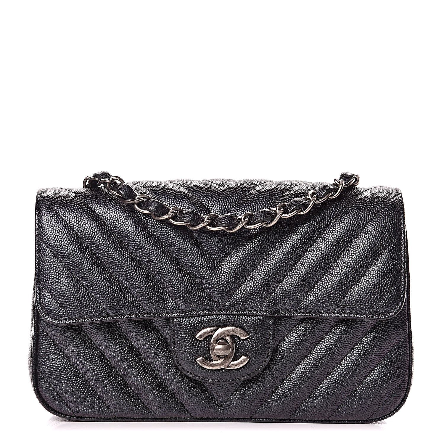 Chanel Iridescent Caviar Chevron Quilted Mini Rectangular Flap Black 1 of 10