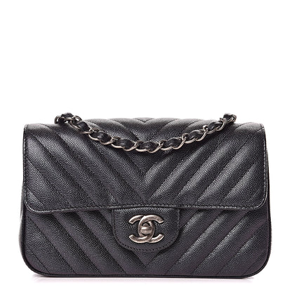Chanel Iridescent Caviar Chevron Quilted Mini Rectangular Flap Black 1 of 10