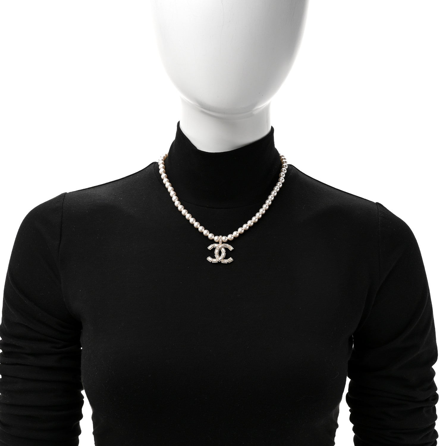 Chanel Pearl Crystal Baguette CC Short Necklace Gold 2 of 5