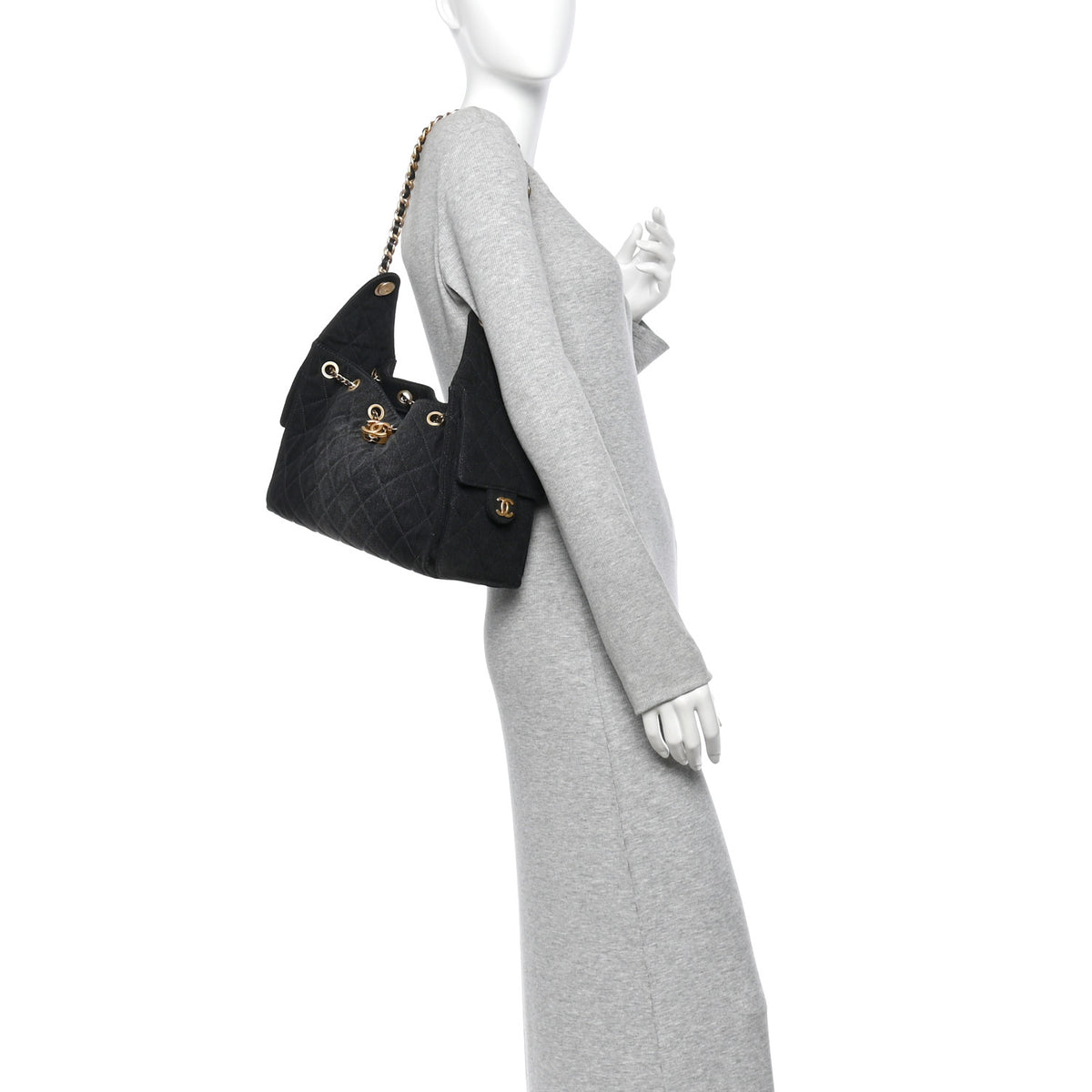 Chanel Washed Denim Quilted Small Chanel 25 Handbag Black 2 of 10
