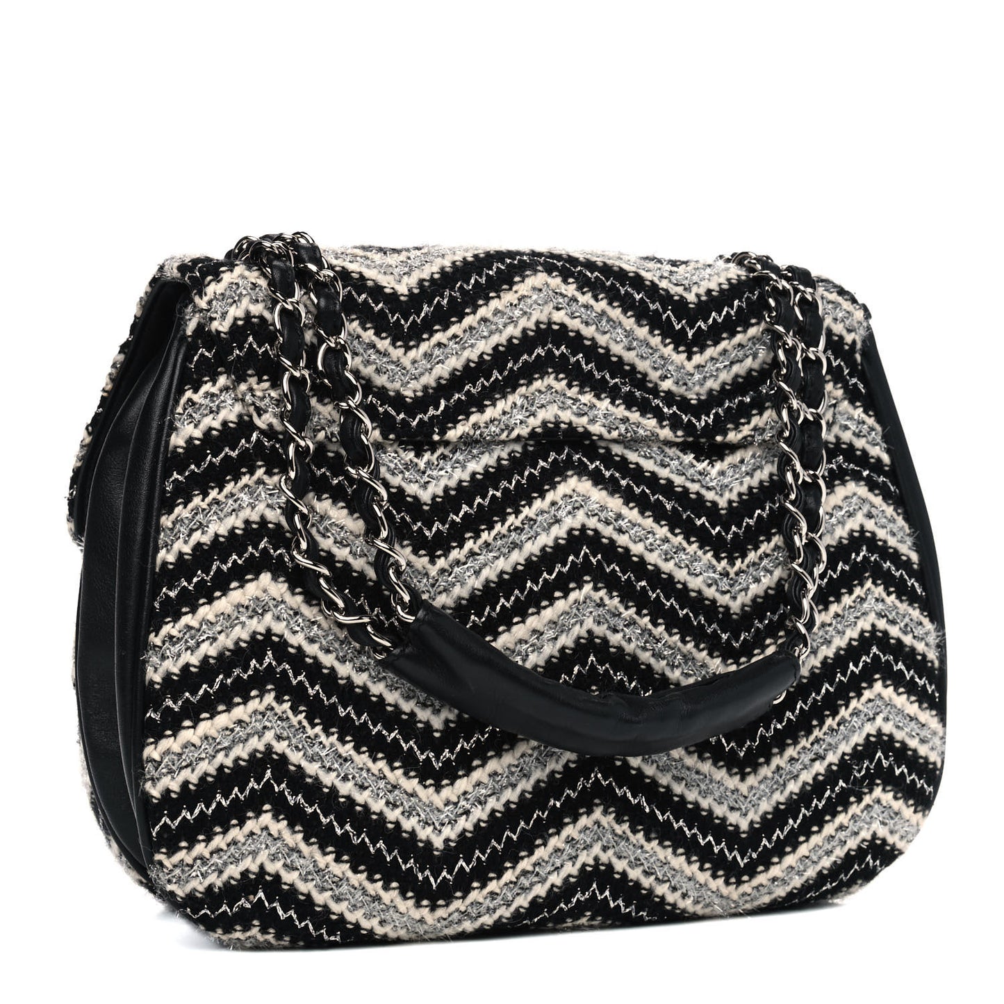 Tweed Chevron Medium Single Flap Black White