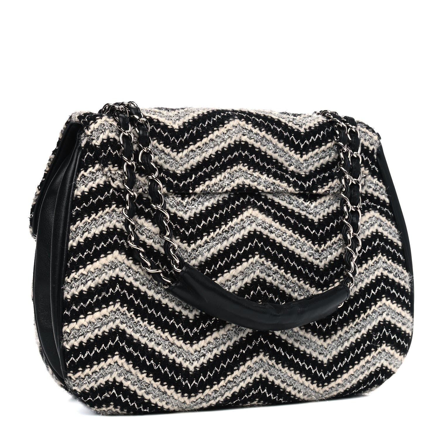 Chanel Tweed Chevron Medium Single Flap Black White 2 of 4