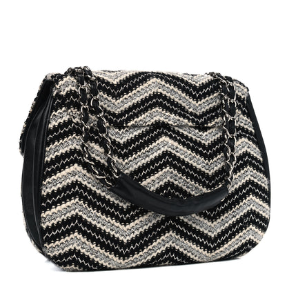 Chanel Tweed Chevron Medium Single Flap Black White 2 of 4