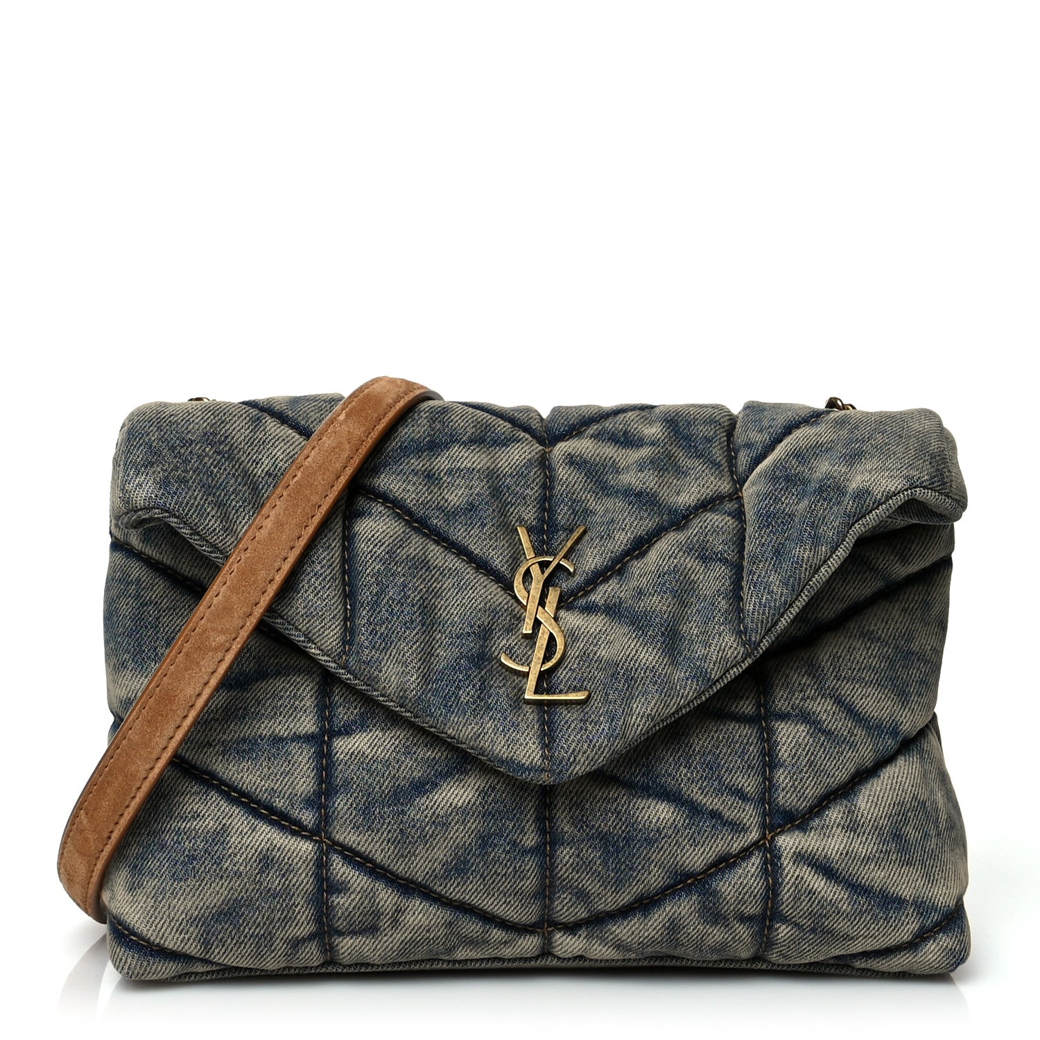 Saint Laurent Denim Quilted Toy Loulou Puffer Monogram Chain Satchel Rodeo Blue 1 of 9