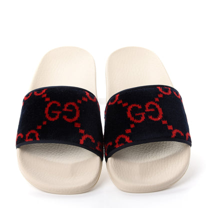 Gucci Terry Cloth GG Monogram Slide Sandals 37 Blue Red 5 of 11
