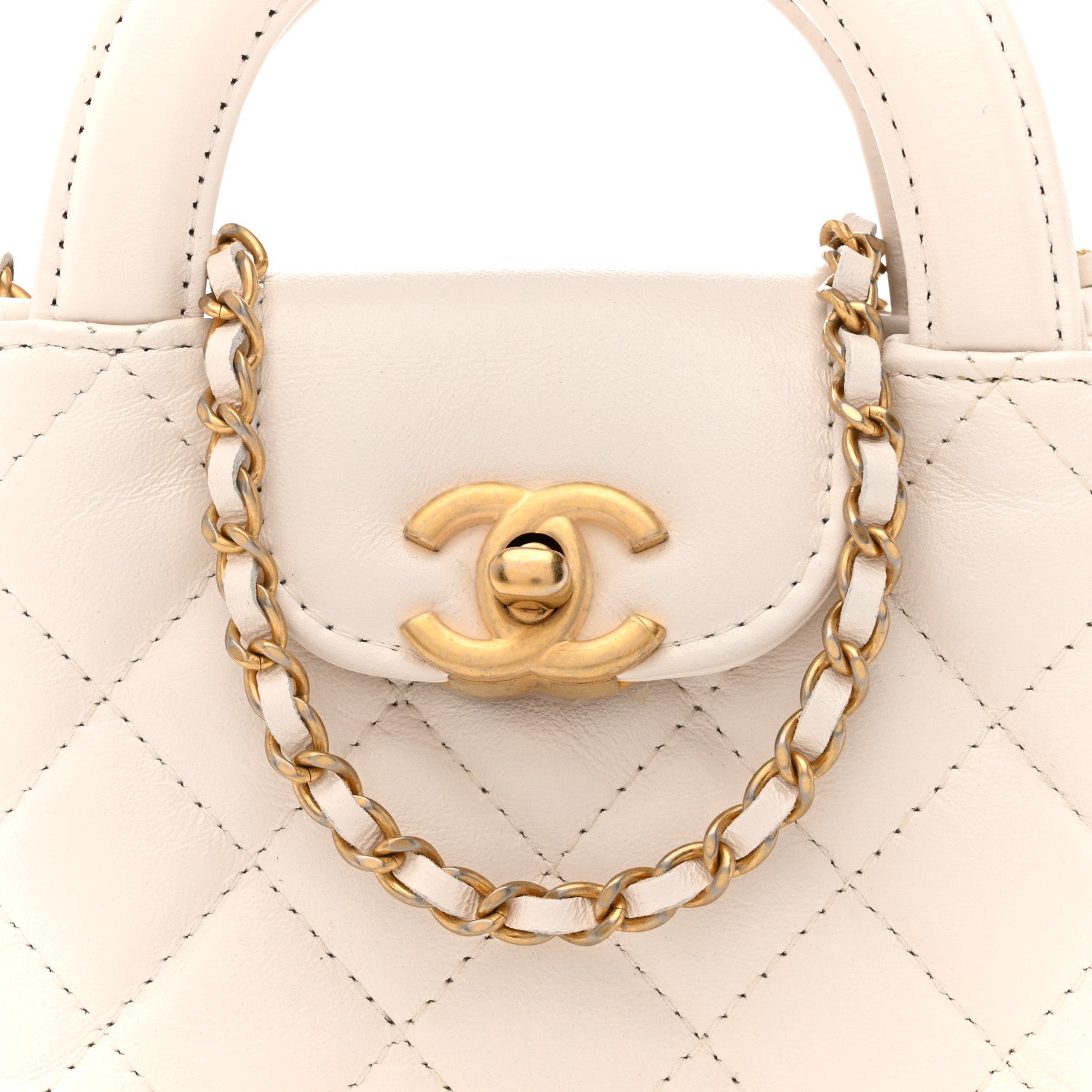 Chanel Shiny Aged Calfskin Quilted Mini Nano Kelly Shopper White 8 of 10