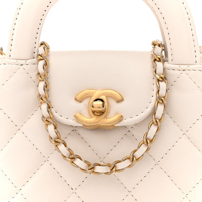 Chanel Shiny Aged Calfskin Quilted Mini Nano Kelly Shopper White 8 of 10