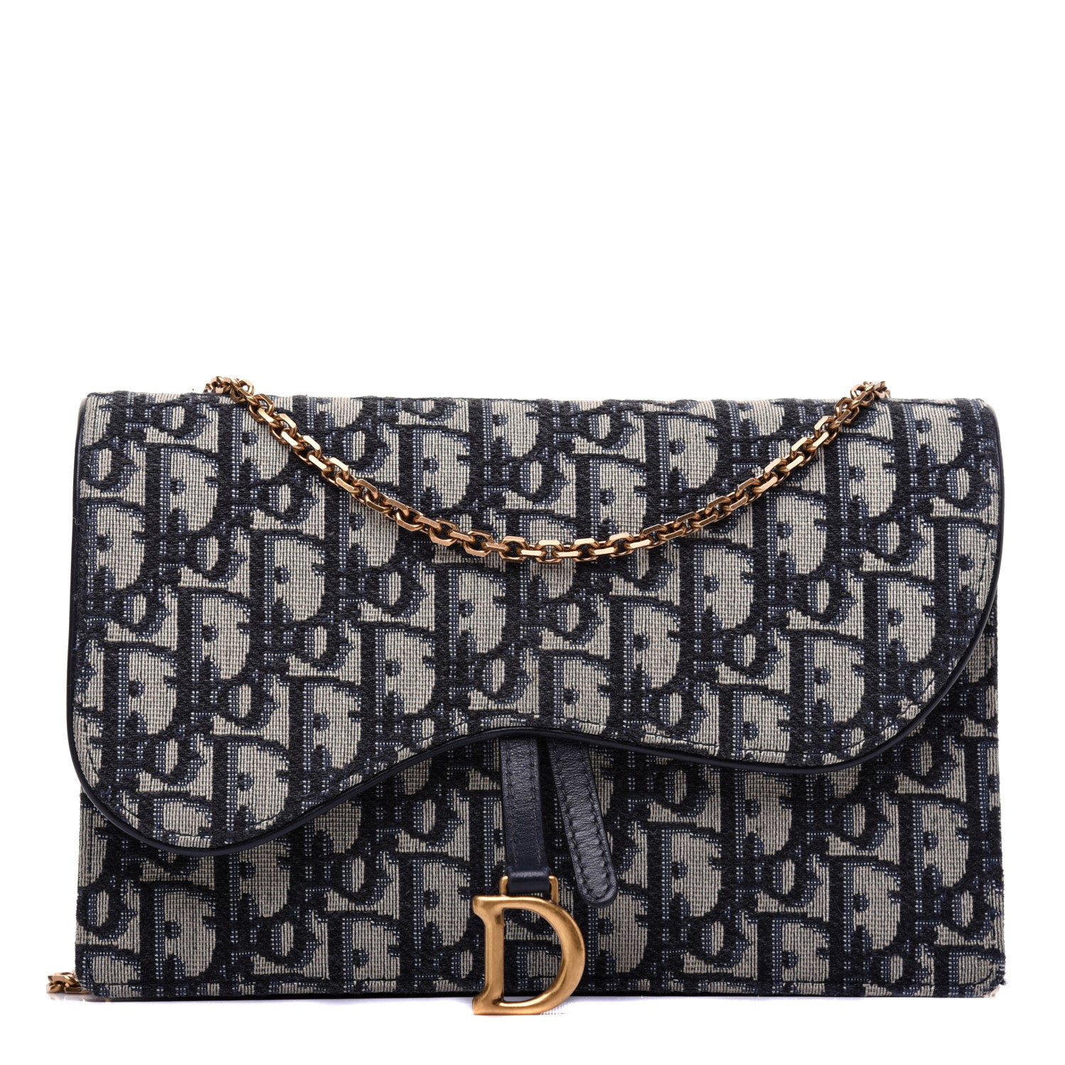Christian Dior Oblique Saddle Chain Pouch Blue 1 of 9