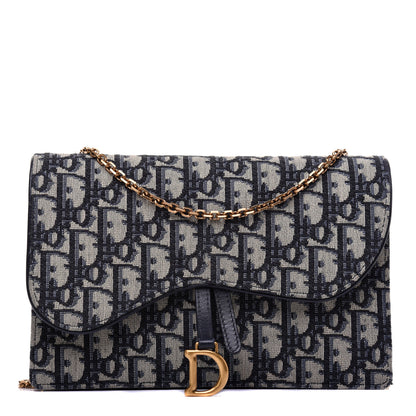 Christian Dior Oblique Saddle Chain Pouch Blue 1 of 9