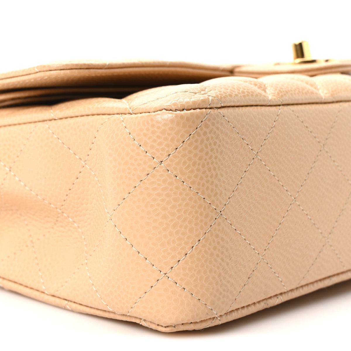 Caviar Quilted Medium Double Flap Beige