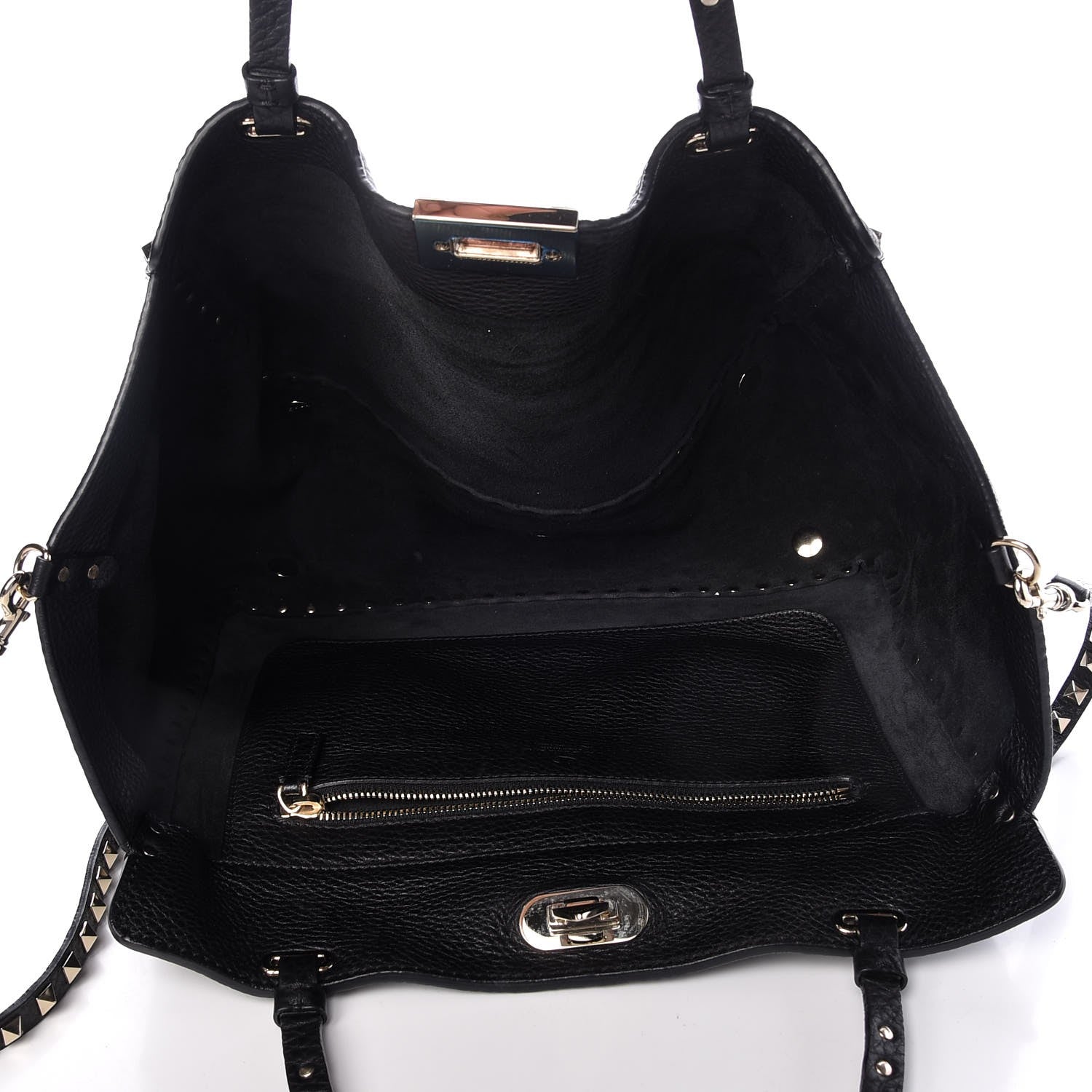 Valentino Garavani Alce Printed Calfskin Medium Rockstud Tote Black 6 of 7