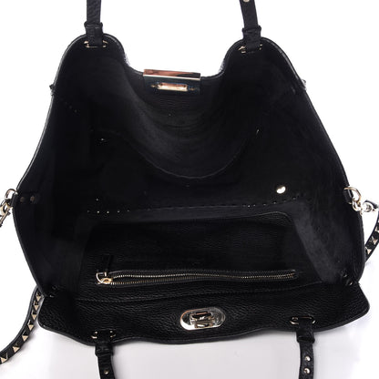 Valentino Garavani Alce Printed Calfskin Medium Rockstud Tote Black 6 of 7