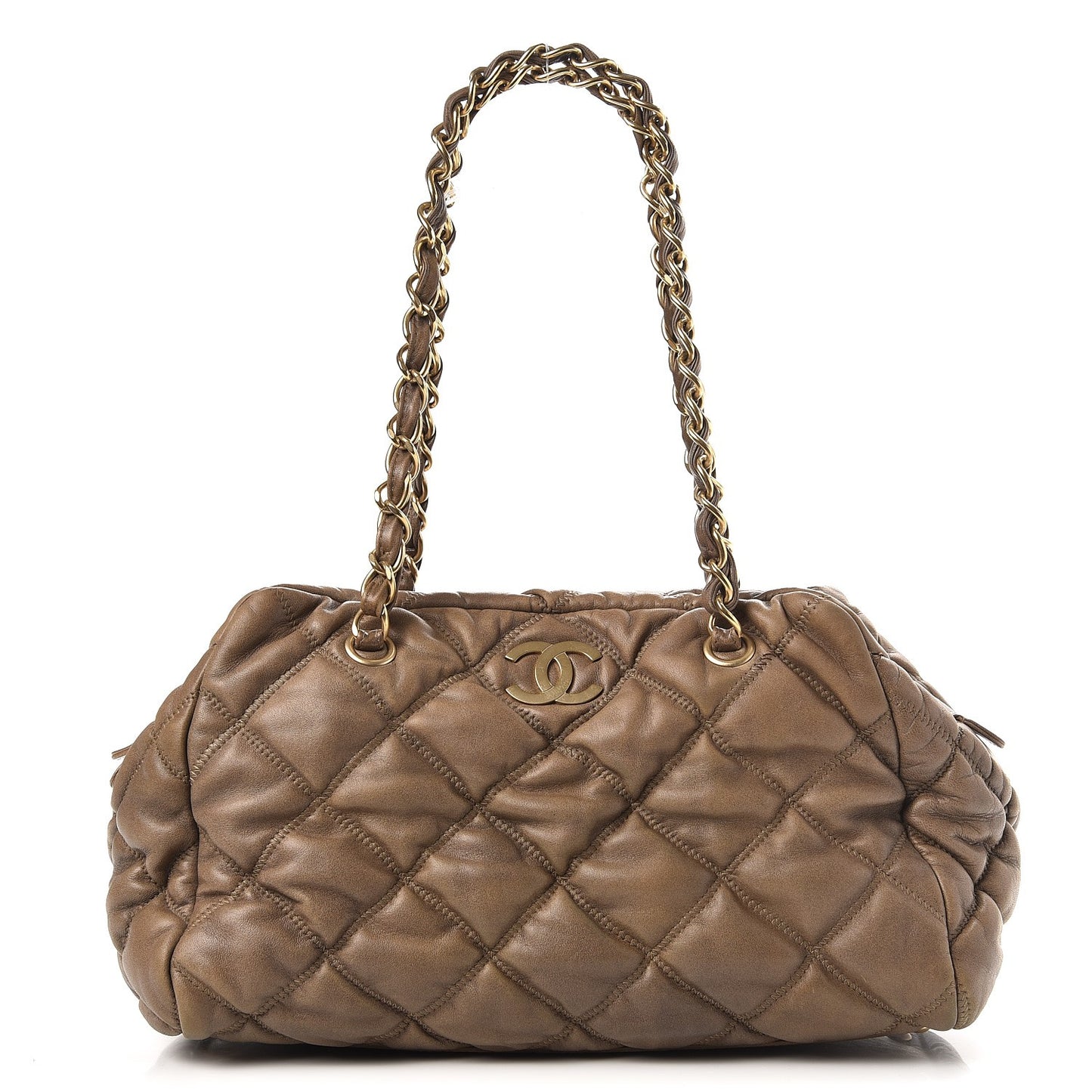 Lambskin Bubble Quilt Bowler Dark Beige