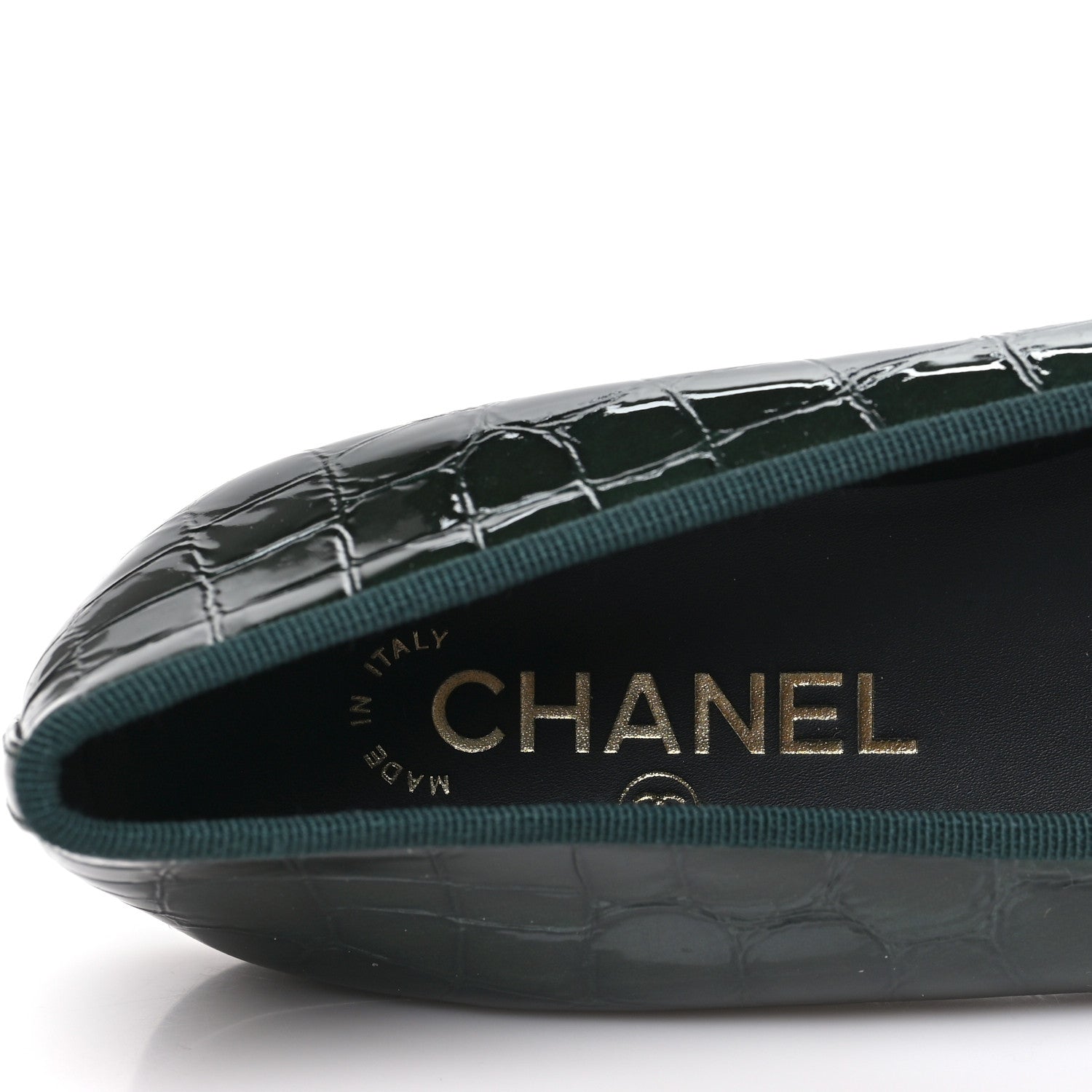 Chanel Patent Calfskin Crocodile Embossed Ballerina Flats 41 Dark Green Black 40 Dark Green Black 8 of 10