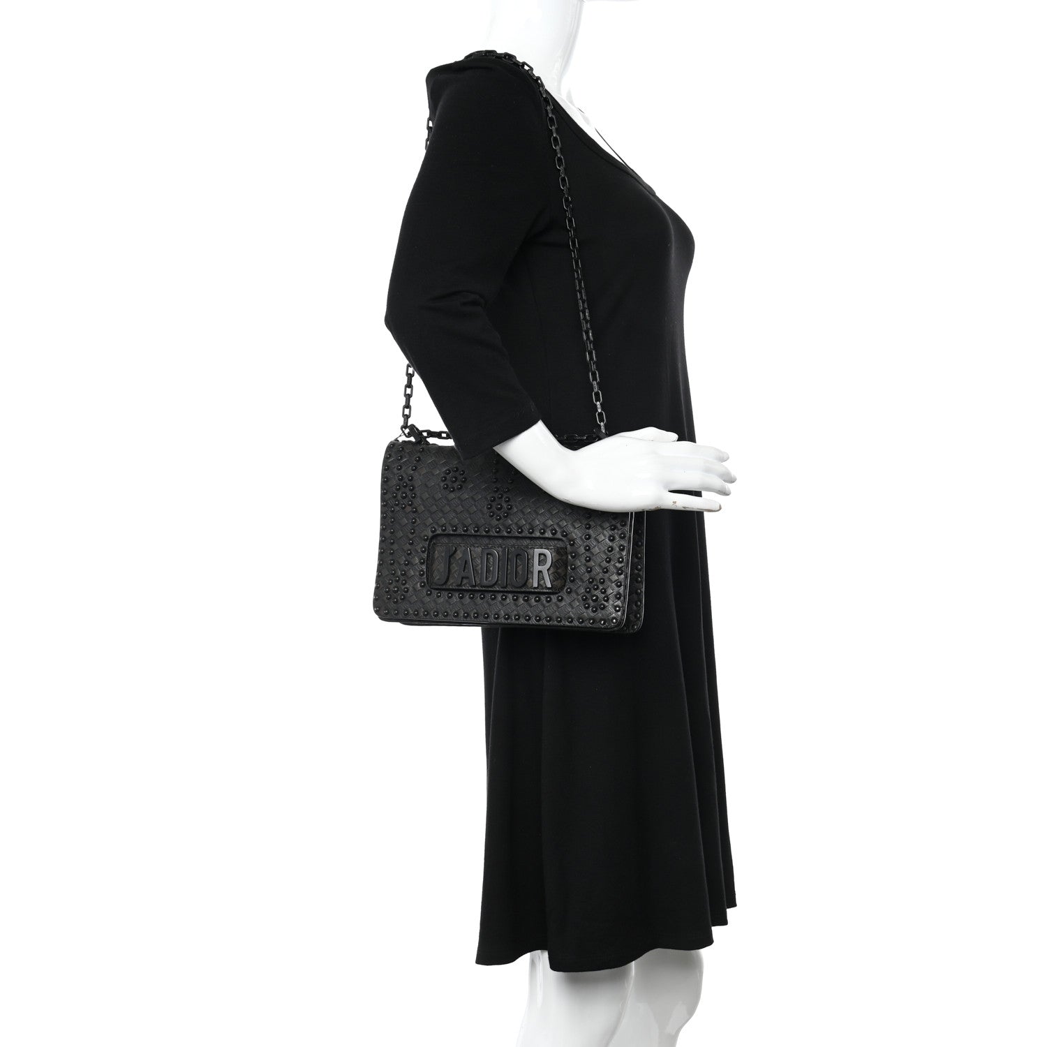 Christian Dior Calfskin Embossed Cannage Studded J'Adior Chain Flap Bag Black 2 of 6