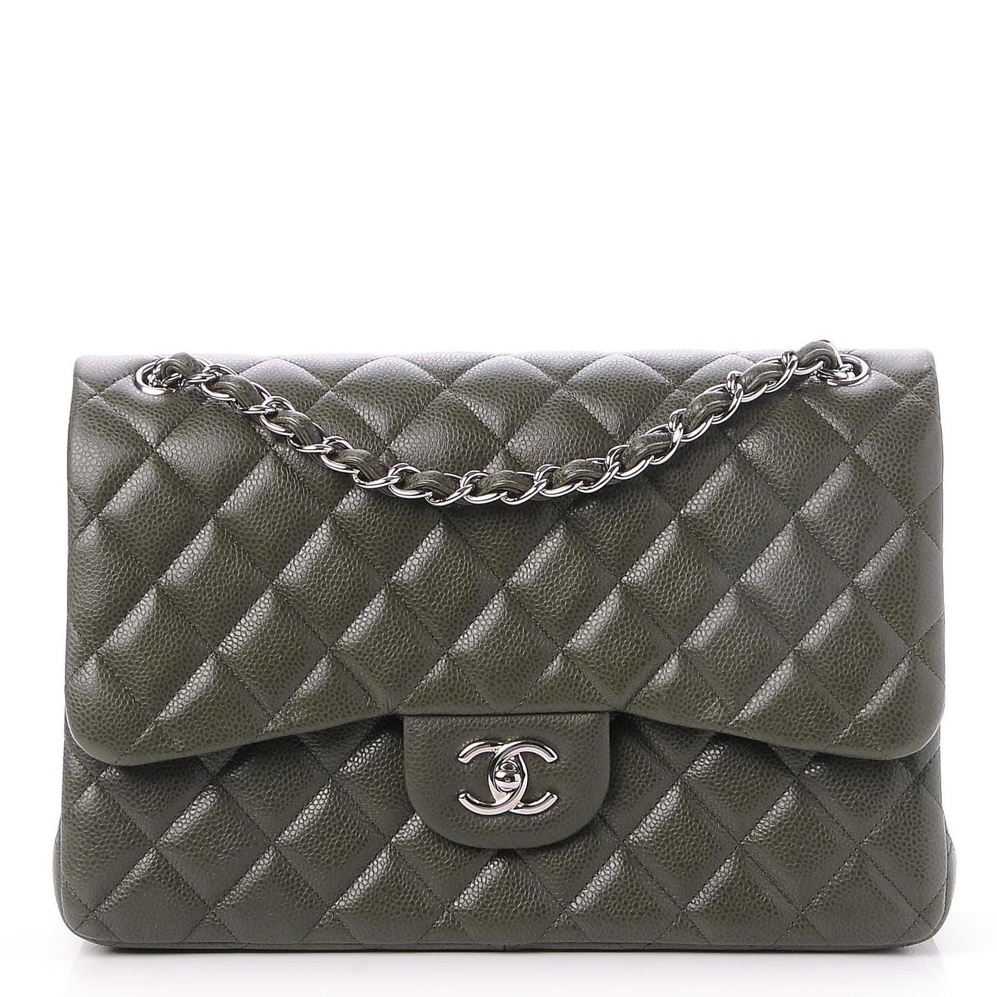 Caviar Quilted Jumbo Double Flap Dark Green