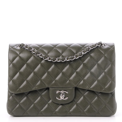 Chanel Caviar Quilted Jumbo Double Flap Dark Green 1 of 9