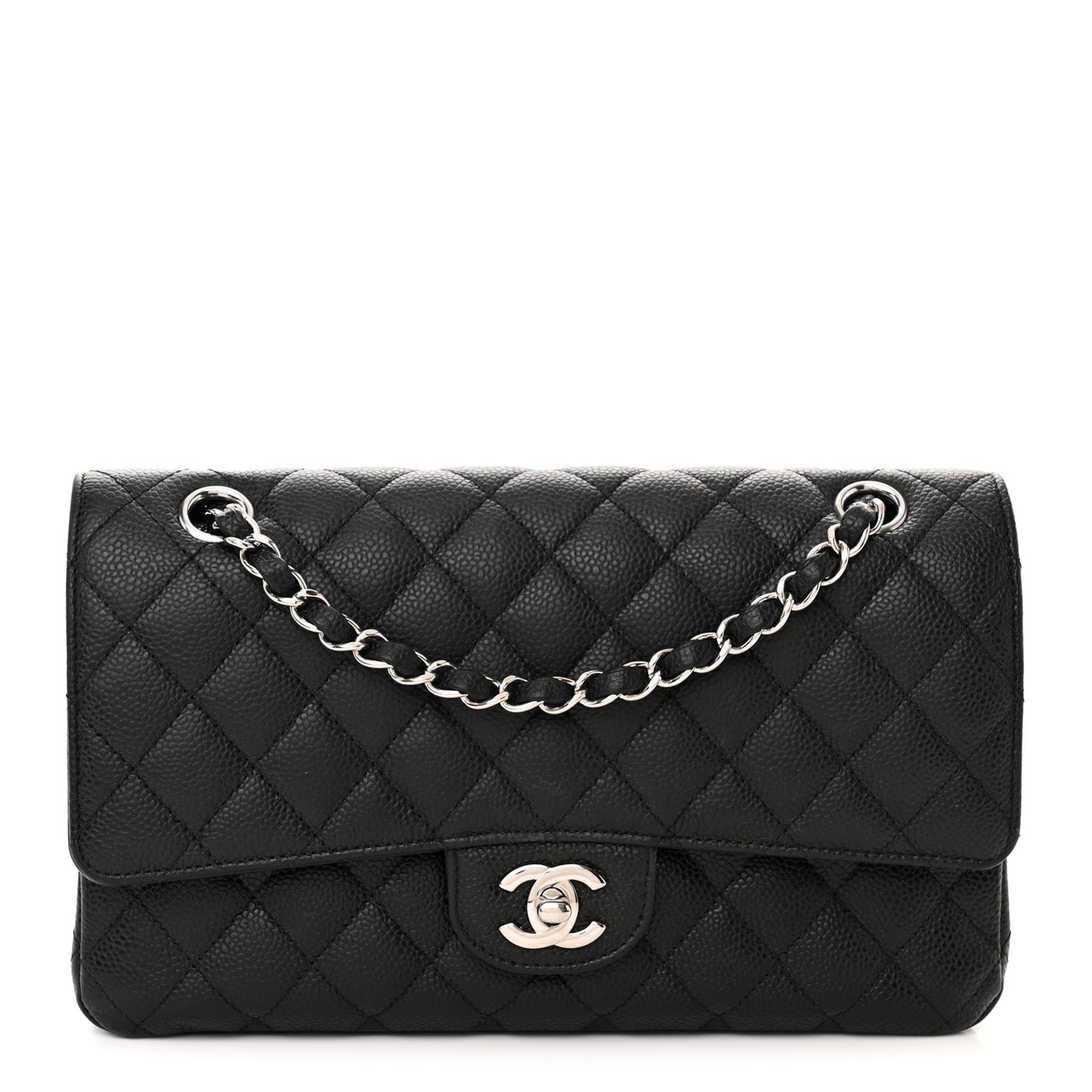 Caviar Quilted Medium Double Flap Black