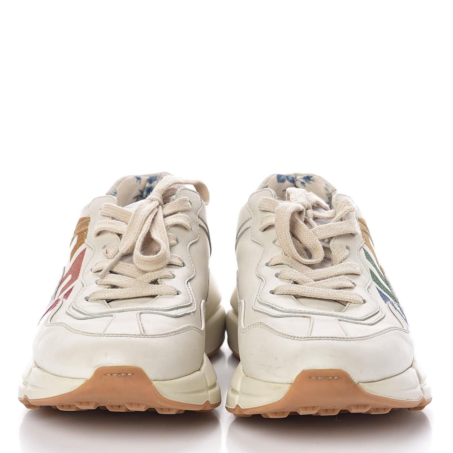 Calfskin Glitter Game Logo Womens Rhyton Sneakers 37.5 Mystic White