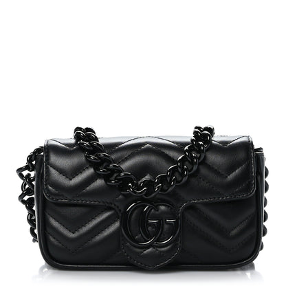 Gucci Calfskin Matelasse Monochrome GG Marmont Chain Belt Bag Black 1 of 9